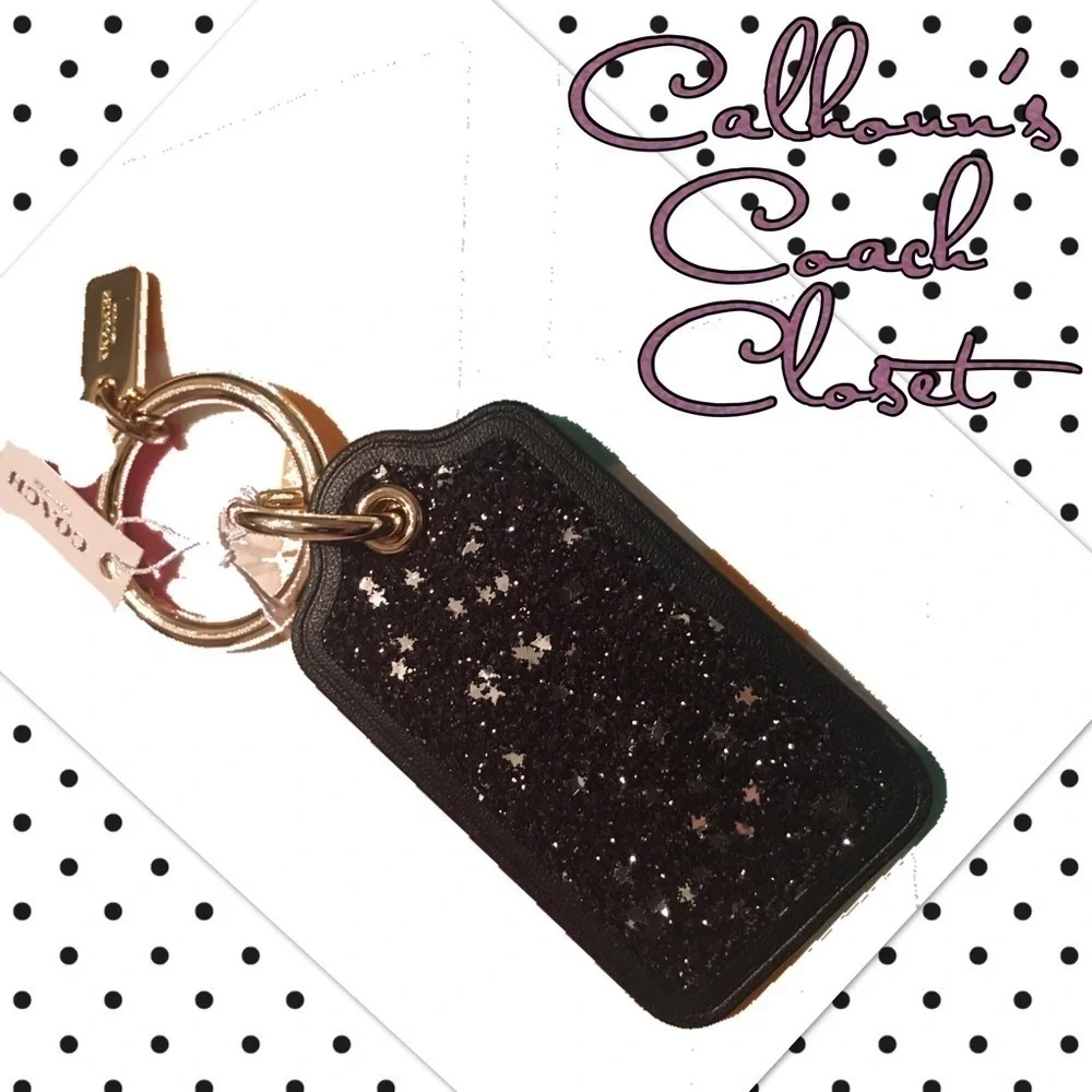 New w Tags Coach Black Glitter Star Fob Keychain